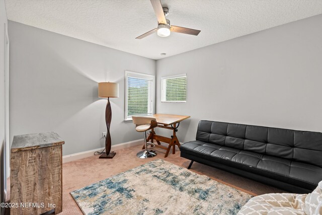 201 History Pl, Saint Augustine, FL 32095 - living room with carpet floors, ceiling fan, and a textured ceiling