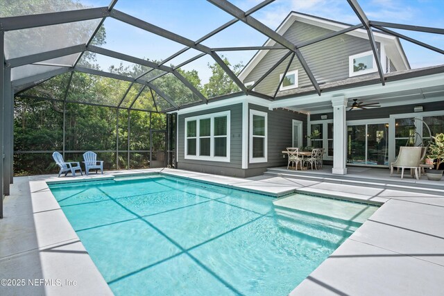201 History Pl, Saint Augustine, FL 32095 - outdoor pool featuring a patio, ceiling fan, a lanai, and outdoor dining space