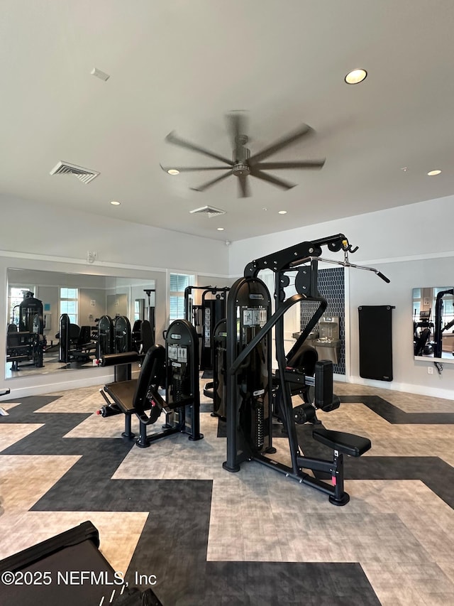 3491 Marsh Reserve Blvd, Jacksonville, FL 32224 - gym featuring a ceiling fan and recessed lighting