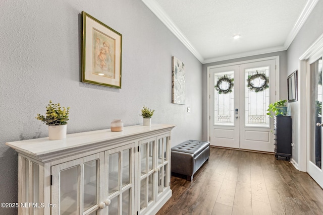 207 Hertford Bridge Way, Saint Johns, FL 32259 - entrance foyer featuring plenty of natural light, french doors, ornamental molding, dark wood finished floors, and a textured wall