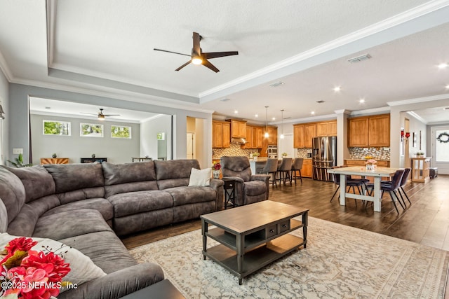 207 Hertford Bridge Way, Saint Johns, FL 32259 - living room with a ceiling fan, healthy amount of natural light, wood finished floors, crown molding, and recessed lighting