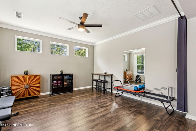 207 Hertford Bridge Way, Saint Johns, FL 32259 - sitting room featuring wood finished floors, crown molding, a ceiling fan, and a textured ceiling
