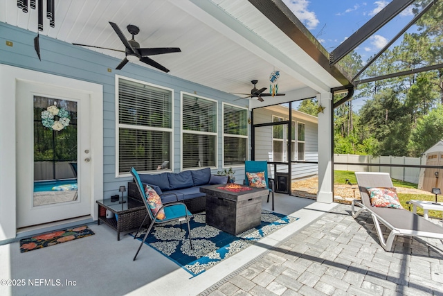 207 Hertford Bridge Way, Saint Johns, FL 32259 - view of patio featuring ceiling fan and an outdoor living space with a fire pit