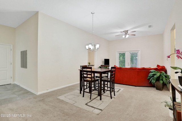 218 Larkin Pl Unit 101, Saint Johns, FL 32259 - carpeted dining room with electric panel, a chandelier, and a ceiling fan