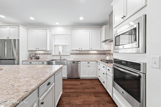 91 Paradise Valley Dr, Ponte Vedra, FL 32081 - kitchen featuring appliances with stainless steel finishes, white cabinets, recessed lighting, and dark wood-style floors