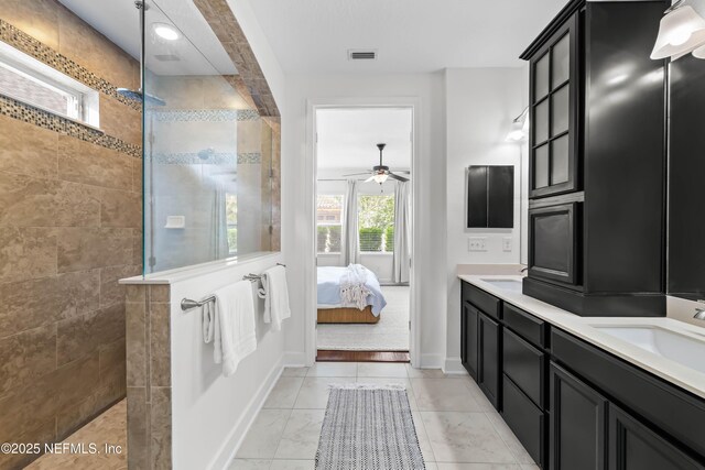 91 Paradise Valley Dr, Ponte Vedra, FL 32081 - ensuite bathroom featuring ceiling fan, walk in shower, and double vanity