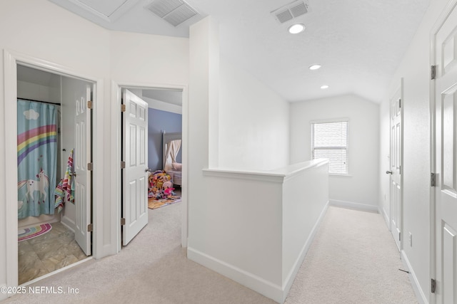 91 Paradise Valley Dr, Ponte Vedra, FL 32081 - corridor with carpet, recessed lighting, an upstairs landing, and vaulted ceiling