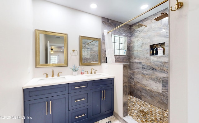 90 SE Forest St, Keystone Heights, FL 32656 - bathroom with walk in shower, double vanity, and recessed lighting