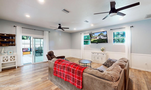 90 SE Forest St, Keystone Heights, FL 32656 - living area featuring ceiling fan, healthy amount of natural light, light wood finished floors, and recessed lighting