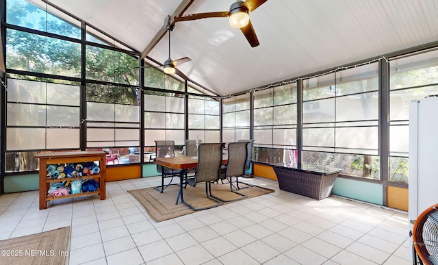 90 SE Forest St, Keystone Heights, FL 32656 - sunroom with a ceiling fan, tile patterned floors, high vaulted ceiling, healthy amount of natural light, and floor to ceiling windows
