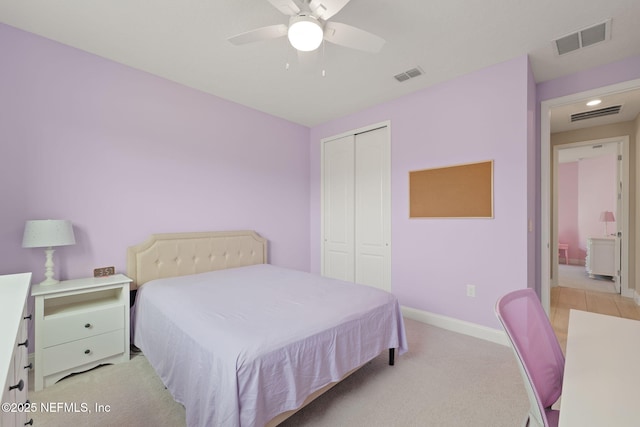 37 Tobago Ln, Saint Augustine, FL 32092 - bedroom featuring a closet, light carpet, and a ceiling fan