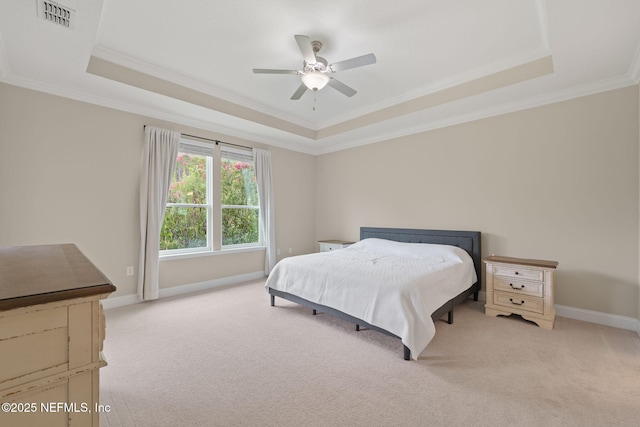 37 Tobago Ln, Saint Augustine, FL 32092 - bedroom featuring a raised ceiling, ornamental molding, light colored carpet, and a ceiling fan