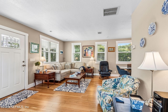 111 S 4th St, Fernandina Beach, FL 32034 - living room featuring a textured ceiling and light wood finished floors