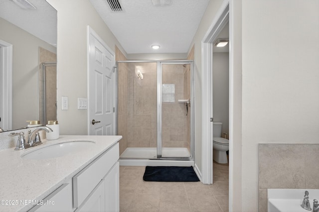 204 Bryson Dr, Fruit Cove, FL 32259 - full bath with tile patterned floors, a stall shower, vanity, a tub, and a textured ceiling