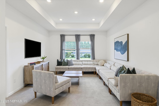 73 Ripple Rd, Saint Johns, FL 32095 - living area with recessed lighting, light colored carpet, and a raised ceiling