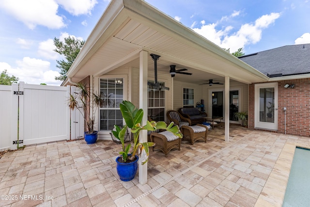 4521 Deep River Way E, Jacksonville, FL 32224 - view of patio with ceiling fan, a gate, and outdoor lounge area