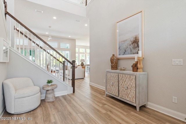 351 Palm Crst Dr, Ponte Vedra, FL 32081 - foyer featuring stairs, wood finished floors, a ceiling fan, and recessed lighting