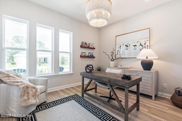 351 Palm Crst Dr, Ponte Vedra, FL 32081 - home office with a chandelier and light wood-style floors