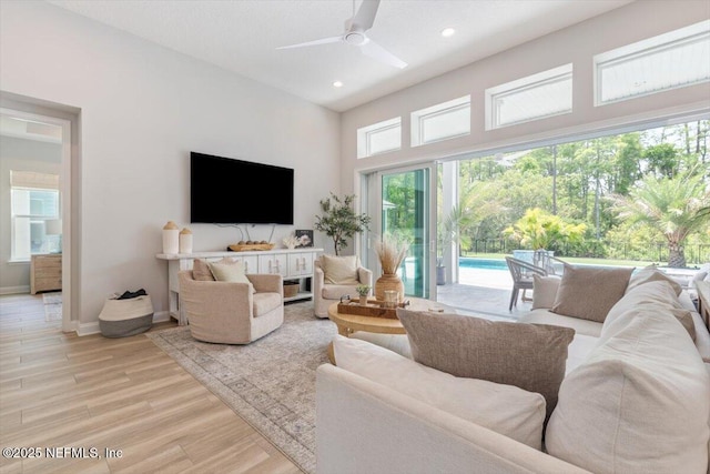 351 Palm Crst Dr, Ponte Vedra, FL 32081 - living area featuring light wood-style floors, recessed lighting, and a ceiling fan