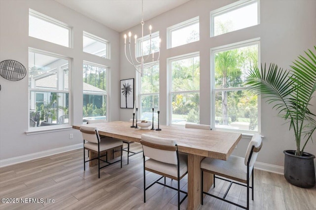 351 Palm Crst Dr, Ponte Vedra, FL 32081 - dining room featuring healthy amount of natural light, light wood-style floors, a chandelier, and a towering ceiling