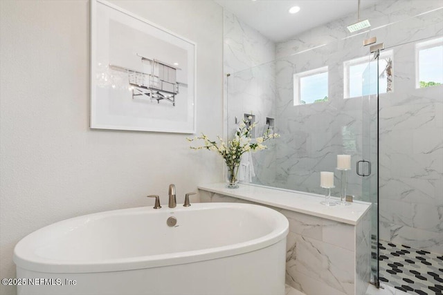 351 Palm Crst Dr, Ponte Vedra, FL 32081 - bathroom featuring plenty of natural light, a marble finish shower, and a soaking tub