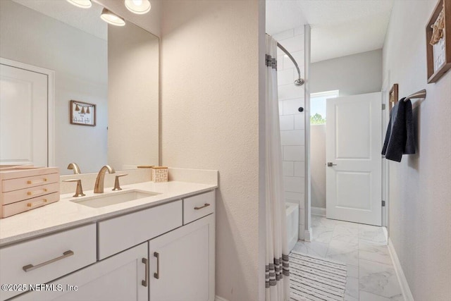 351 Palm Crst Dr, Ponte Vedra, FL 32081 - full bathroom with marble finish flooring, vanity, and shower / bath combo with shower curtain