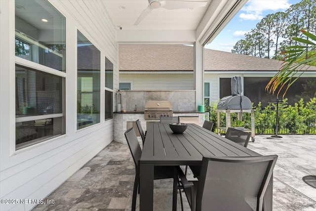 351 Palm Crst Dr, Ponte Vedra, FL 32081 - view of patio featuring area for grilling, ceiling fan, and outdoor dining area