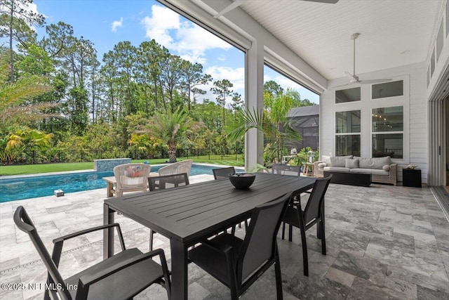 351 Palm Crst Dr, Ponte Vedra, FL 32081 - fenced backyard with an outdoor living space, a patio, an outdoor pool, and outdoor dining area