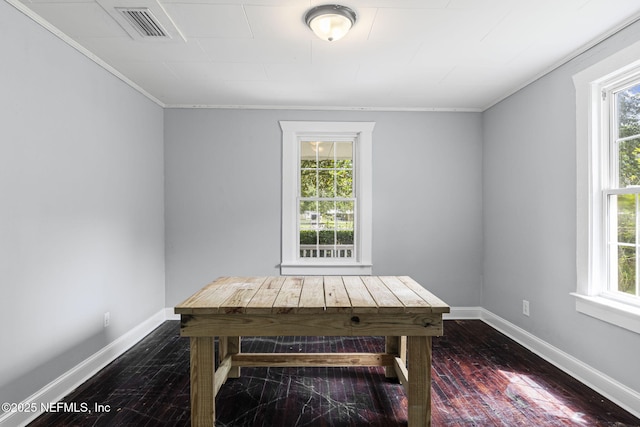 85215 Airplane Ln, Yulee, FL 32097 - home office featuring plenty of natural light, dark wood-style flooring, and crown molding