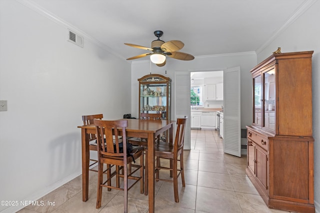 4915 Baymeadows Rd Unit 8B, Jacksonville, FL 32217 - dining space with ornamental molding, a ceiling fan, and light tile patterned floors