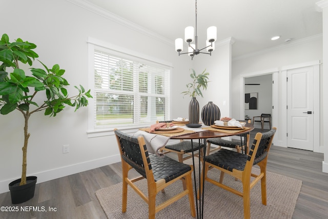 1114 Nantucket Ave, Jacksonville, FL 32233 - dining area with ornamental molding, dark wood finished floors, a chandelier, and recessed lighting