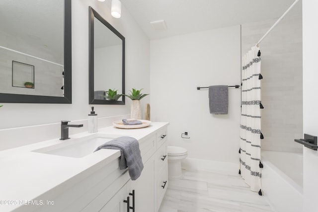 1114 Nantucket Ave, Jacksonville, FL 32233 - full bathroom with marble look tiles, vanity, and shower / bath combination with curtain