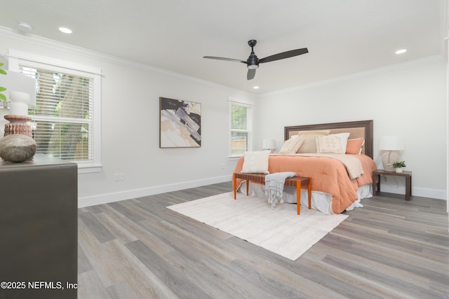 1114 Nantucket Ave, Jacksonville, FL 32233 - bedroom featuring wood finished floors, ornamental molding, recessed lighting, and ceiling fan
