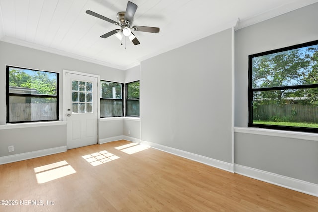 6552 Shady Oak Dr, Jacksonville, FL 32277 - empty room featuring crown molding, plenty of natural light, wood finished floors, and ceiling fan