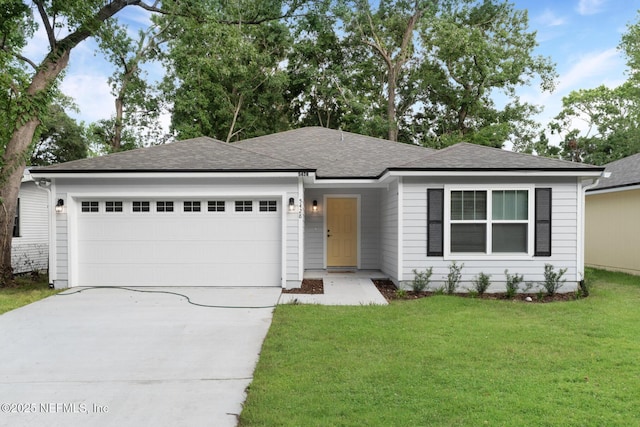 5428 Chenango Blvd, Jacksonville, FL 32254 - ranch-style house featuring concrete driveway, a garage, a front yard, and roof with shingles