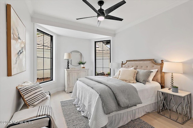 172 Laurel Ln, Ponte Vedra Beach, FL 32082 - bedroom with crown molding, ceiling fan, and light wood-type flooring