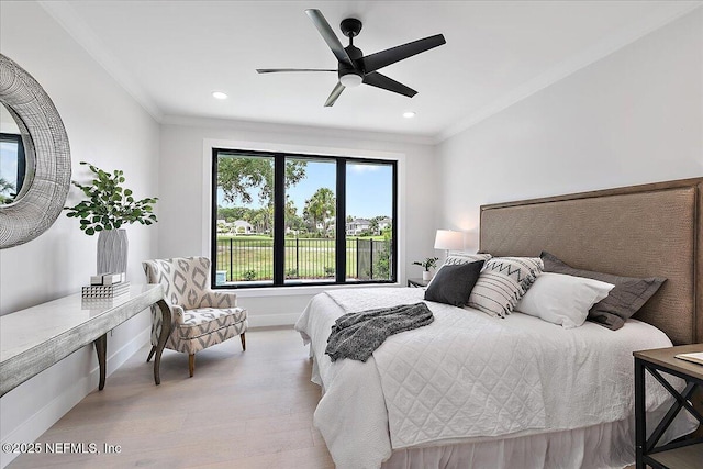 172 Laurel Ln, Ponte Vedra Beach, FL 32082 - bedroom featuring wood finished floors, ornamental molding, recessed lighting, and ceiling fan