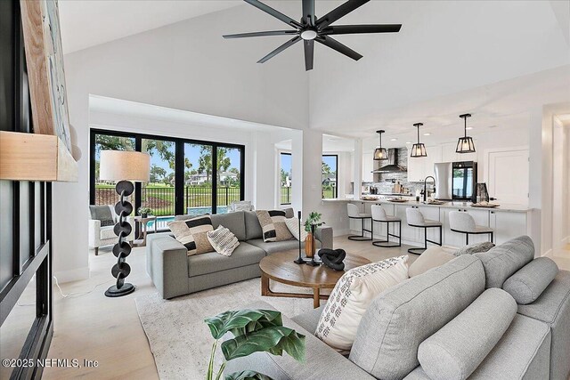 172 Laurel Ln, Ponte Vedra Beach, FL 32082 - living area featuring a ceiling fan and high vaulted ceiling