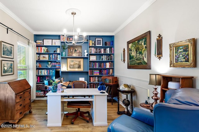 190 Colorado Springs Way, Saint Augustine, FL 32092 - office area featuring a chandelier, wood finished floors, and ornamental molding