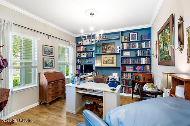 190 Colorado Springs Way, Saint Augustine, FL 32092 - office area featuring a chandelier, light wood-type flooring, and crown molding