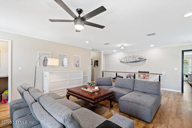 190 Colorado Springs Way, Saint Augustine, FL 32092 - living room with ceiling fan, ornamental molding, light wood finished floors, and recessed lighting