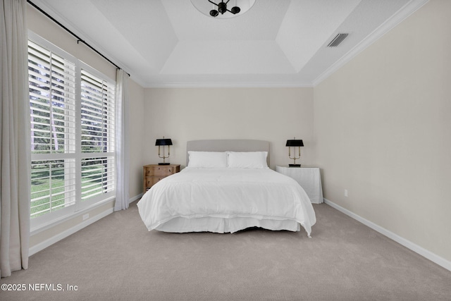 101 Royal Lagoon Ct, Ponte Vedra Beach, FL 32082 - bedroom featuring a tray ceiling, carpet flooring, and ornamental molding