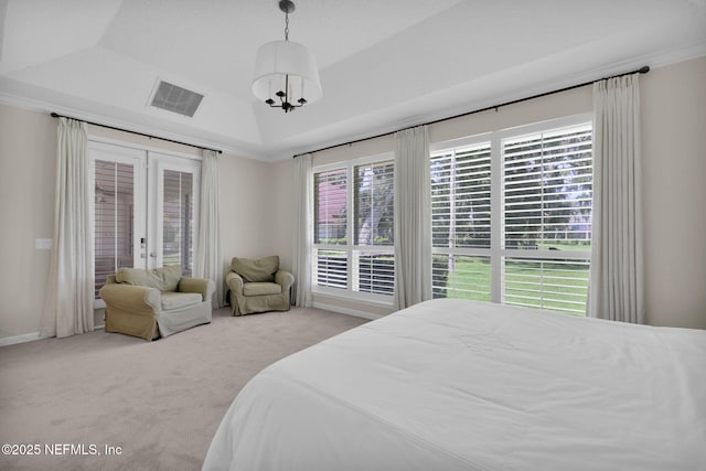 101 Royal Lagoon Ct, Ponte Vedra Beach, FL 32082 - bedroom featuring french doors, carpet, access to outside, and a chandelier