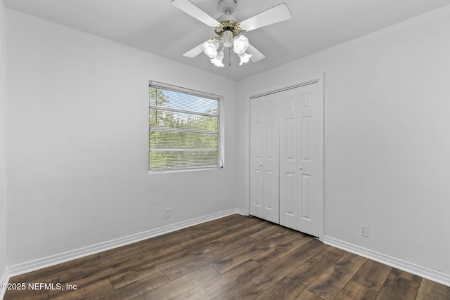 7314 Hielo Dr, Jacksonville, FL 32211 - unfurnished bedroom featuring dark wood-type flooring, a closet, and ceiling fan