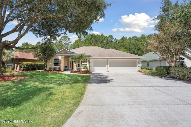 573 N Bridgestone Ave, Saint Johns, FL 32259 - ranch-style home featuring a garage, concrete driveway, a front lawn, and stucco siding
