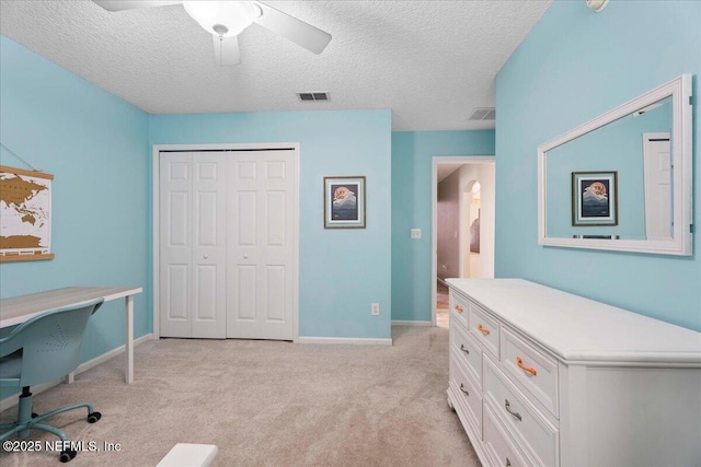 573 N Bridgestone Ave, Saint Johns, FL 32259 - home office featuring light carpet, a textured ceiling, and a ceiling fan