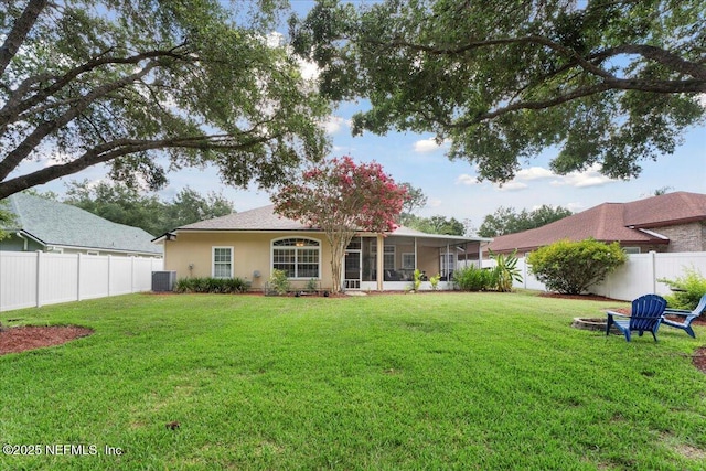 573 N Bridgestone Ave, Saint Johns, FL 32259 - back of house featuring a fenced backyard, stucco siding, and a sunroom