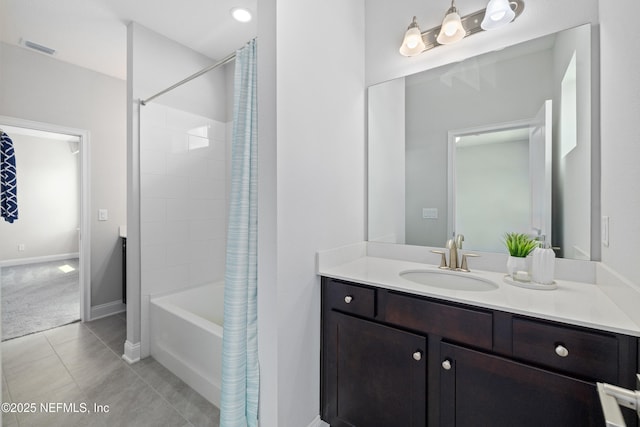 238 Courtney Chase Dr, Saint Augustine, FL 32092 - full bathroom featuring vanity, shower / bath combination with curtain, and tile patterned flooring