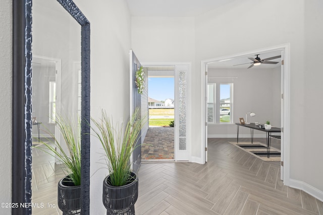 238 Courtney Chase Dr, Saint Augustine, FL 32092 - foyer with a ceiling fan and a high ceiling