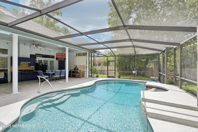 1288 Creek Bend Rd, Saint Johns, FL 32259 - swimming pool featuring a patio area, a ceiling fan, and a lanai